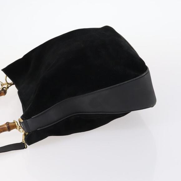 GUCCI Bamboo Shoulder Bag Suede Black Gold 001 001 - Picture 5 of 13